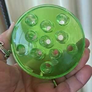 Vintage Green Uranium Vaseline Glass Flower Frog 11 Hole 3"